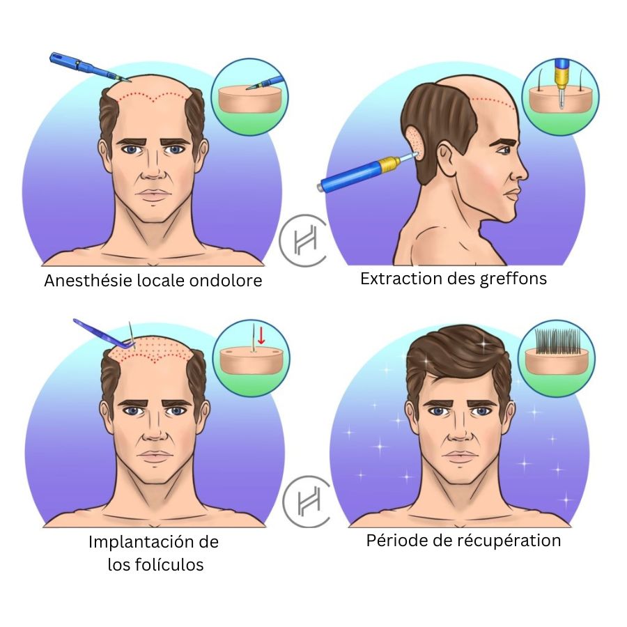 processus de greffe de cheveux - FUE