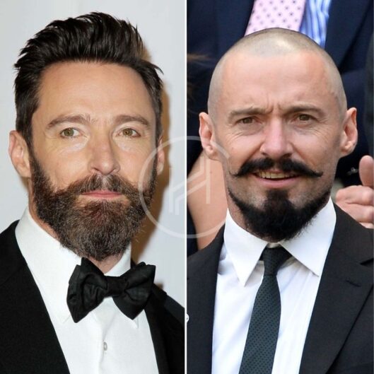 Shaved head before and after Hugh Jackman